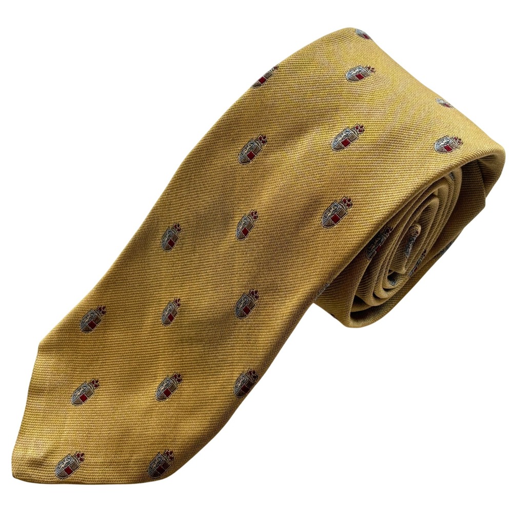 Robert Talbott Lion Crown Silk Tie Brittany LTD Woven England Jacquard Dark Gold